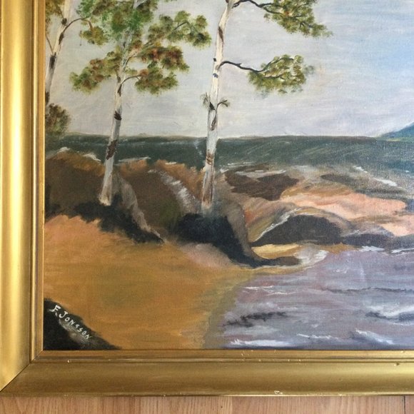 Vintage original oil painting by F.Josson 27" x 21" landscape ocean wooden frame - Picture 4 of 7